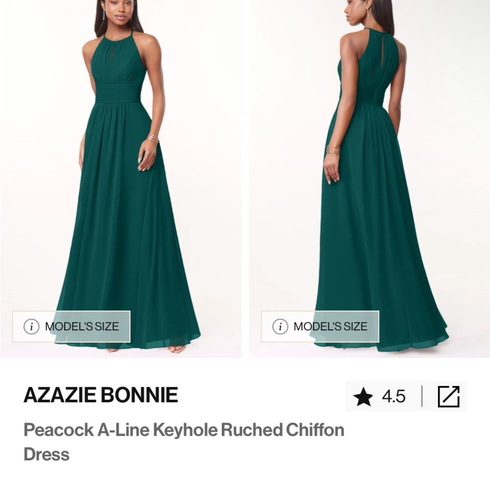 Size 16 Azazie Bonnie Peacock A-Line Keyhole Ruched Chiffon Dress